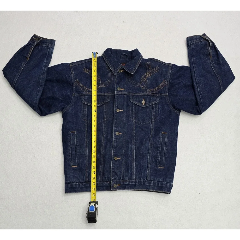 Black Blue Original Style Mens Denim Sherpa Lined Horse Jacket Dark Wash Medium